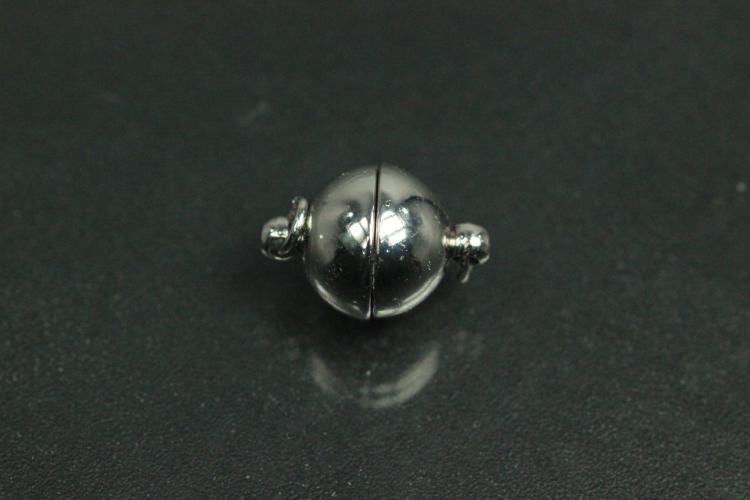 Magnetic Clasp round ball ca. Ø10mm, with closed inside (magnetic not visible), metal, silver color, polished