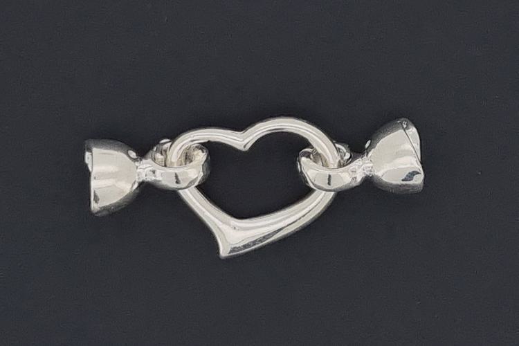 Heart-Shaped Clasp, approx. 18x13,6mm, silver-colored metal, with snap closure end caps