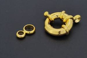 Spring ring clasp approx size outside Ø15mm, length with one rollo approx. 20,5mm, metal gold colored,