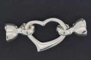 Heart-Shaped Clasp, approx. 18x13,6mm, silver-colored metal, with snap closure end caps