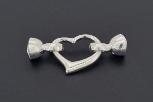 Heart-Shaped Clasp, approx. 18x13,6mm, silver-colored metal, with snap closure end caps