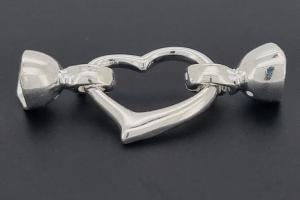 Heart-Shaped Clasp, approx. 18x13,6mm, silver-colored metal, with snap closure end caps