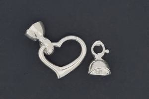 Heart-Shaped Clasp, approx. 18x13,6mm, silver-colored metal, with snap closure end caps