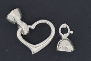 Heart-Shaped Clasp, approx. 18x13,6mm, silver-colored metal, with snap closure end caps