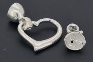 Heart-Shaped Clasp, approx. 18x13,6mm, silver-colored metal, with snap closure end caps