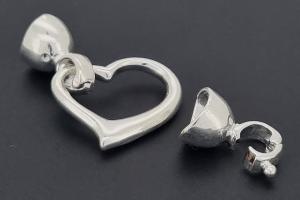 Heart-Shaped Clasp, approx. 18x13,6mm, silver-colored metal, with snap closure end caps