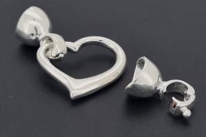 Heart-Shaped Clasp, approx. 18x13,6mm, silver-colored metal, with snap closure end caps