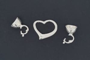 Heart-Shaped Clasp, approx. 18x13,6mm, silver-colored metal, with snap closure end caps