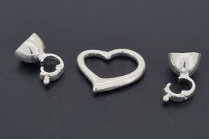 Heart-Shaped Clasp, approx. 18x13,6mm, silver-colored metal, with snap closure end caps