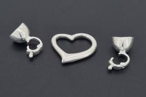 Heart-Shaped Clasp, approx. 18x13,6mm, silver-colored metal, with snap closure end caps