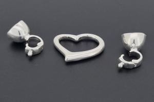 Heart-Shaped Clasp, approx. 18x13,6mm, silver-colored metal, with snap closure end caps