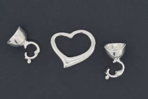 Heart-Shaped Clasp, approx. 18x13,6mm, silver-colored metal, with snap closure end caps