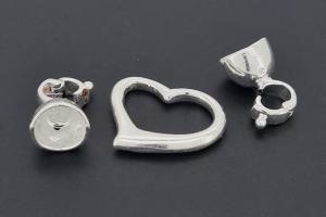 Heart-Shaped Clasp, approx. 18x13,6mm, silver-colored metal, with snap closure end caps