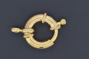 Spring ring clasp approx size outside Ø15mm, length with two rollo approx. 28,0mm, metal gold colored,