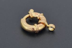 Spring ring clasp approx size outside Ø15mm, length with two rollo approx. 28,0mm, metal gold colored,