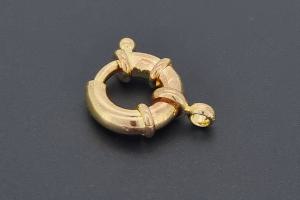 Spring ring clasp approx size outside Ø15mm, length with two rollo approx. 28,0mm, metal gold colored,