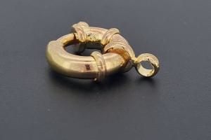 Spring ring clasp approx size outside Ø15mm, length with two rollo approx. 28,0mm, metal gold colored,